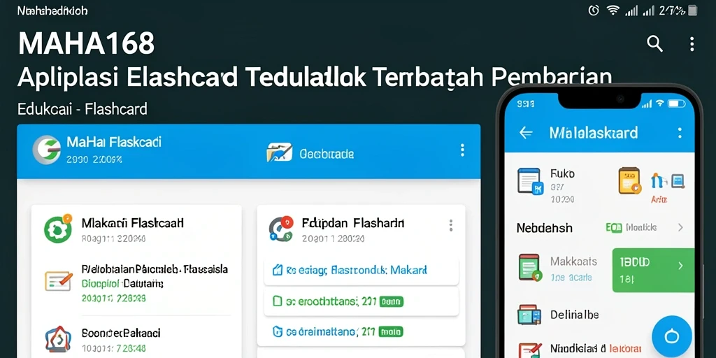 Tampilan antarmuka aplikasi Flashcard MAHA168 yang menarik dan interaktif.